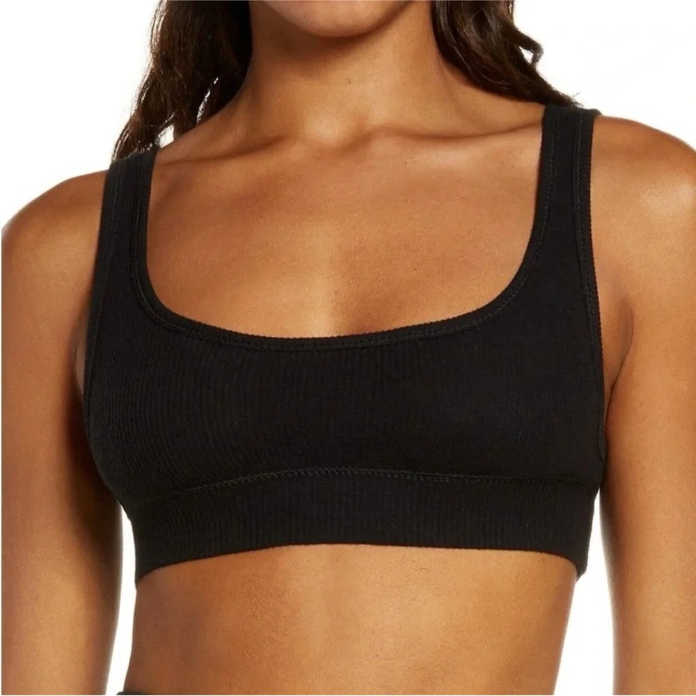 Skims Waffle Knit Scoop Bra Onyx Xs